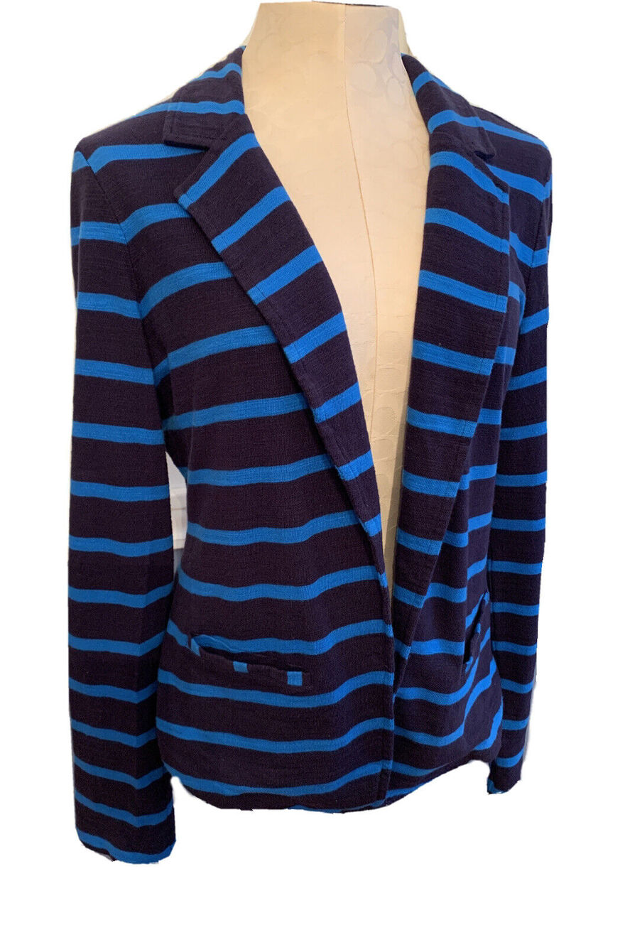 Large Caslon Women's Sweatshirt Cardigan Navy and Royal Blue Striped Pockets